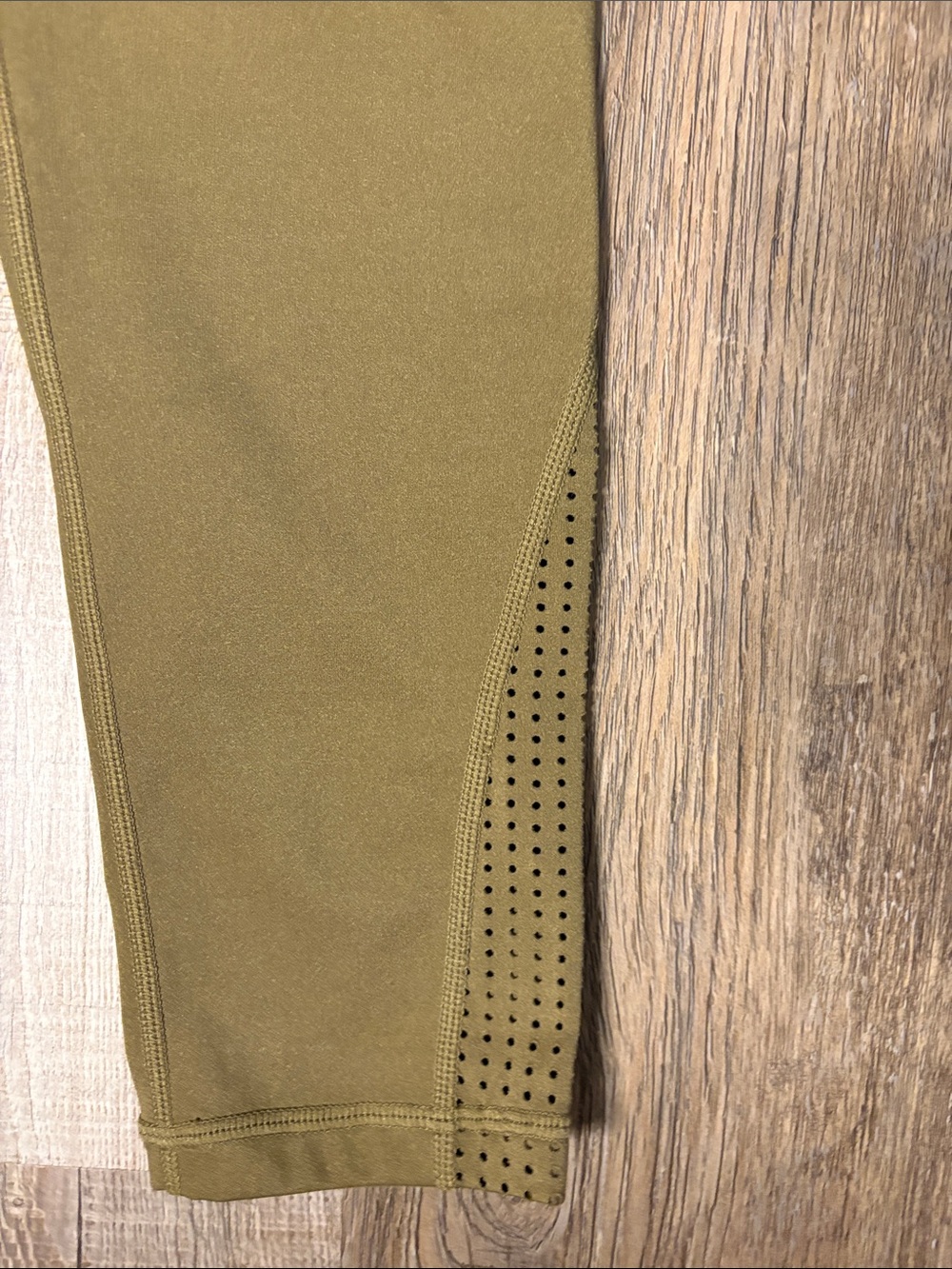High-Rise Olive Leggings with Perforated Hem - Picture 3 of 4